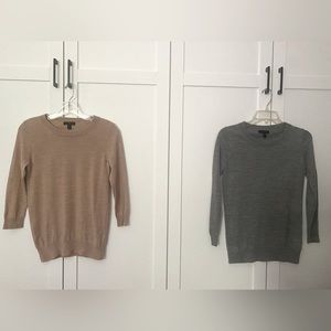 Pair of J. Crew Tippi Sweaters in XS Camel and Grey 100% Merino Wool